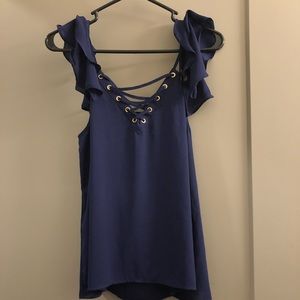 Express navy blue shirt off the shoulder sleeves
